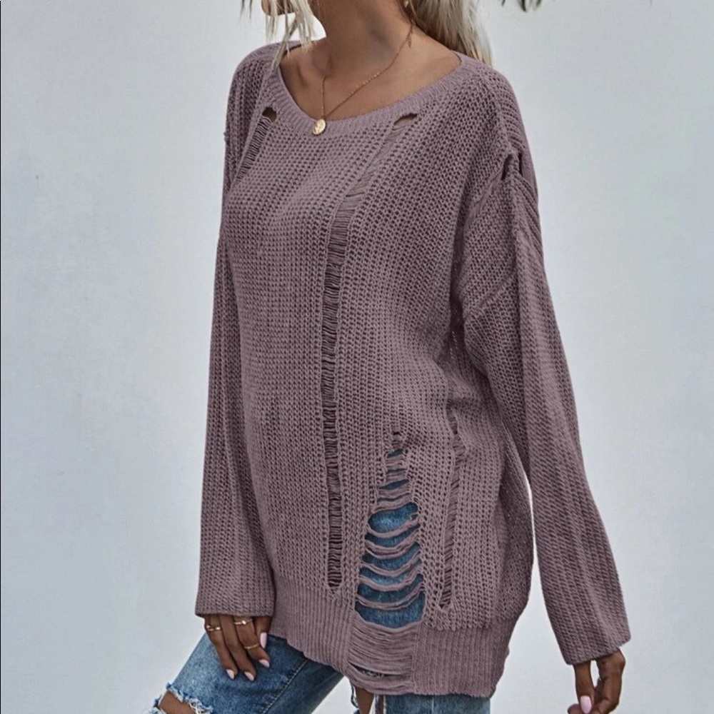 Distressed Sweater- Mauve - Picture 5 of 6
